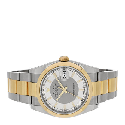 Stainless Steel 18K Yellow Gold 36mm Oyster Perpetual Datejust Watch Silver 116203