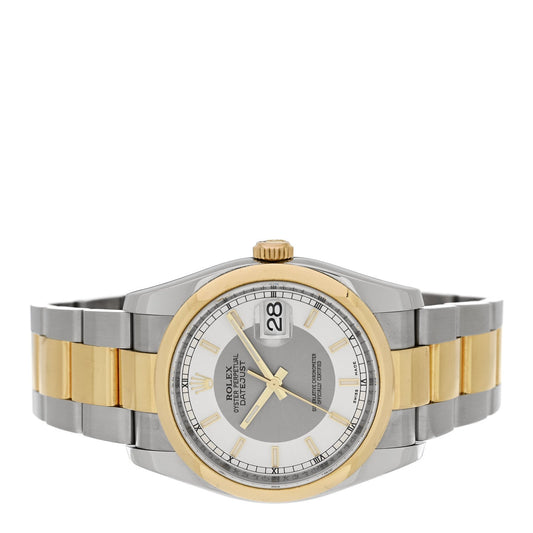 Stainless Steel 18K Yellow Gold 36mm Oyster Perpetual Datejust Watch Silver 116203