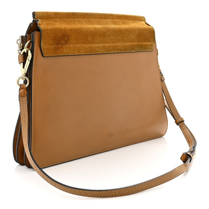 Suede Calfskin Medium Faye Shoulder Bag Mustard Brown