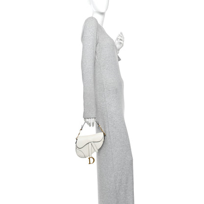 Grained Calfskin Mini Saddle Bag White