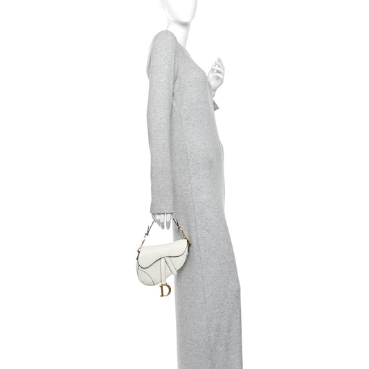 Grained Calfskin Mini Saddle Bag White
