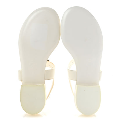 Lambskin CC Leaf Thong Sandals 36 White