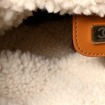 Suede Shearling Quilted Small Chanel 22 Brown White