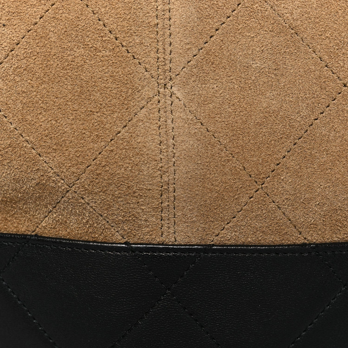 Suede Calfskin Shiny Lambskin Quilted Coco Base Shopping Bag Beige Black