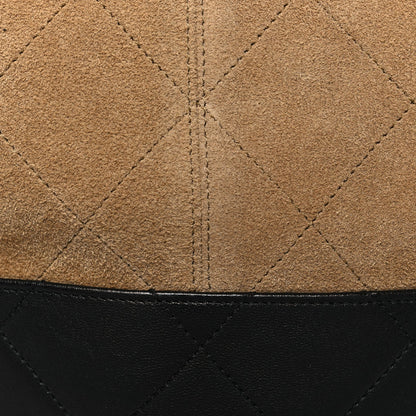 Suede Calfskin Shiny Lambskin Quilted Coco Base Shopping Bag Beige Black