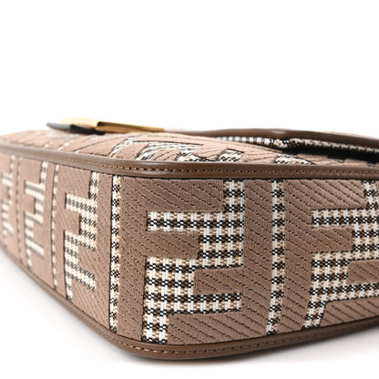 Wool Vitello King Houndstooth FF Embroidered Baguette Beige Moro