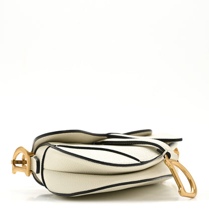 Grained Calfskin Mini Saddle Bag White