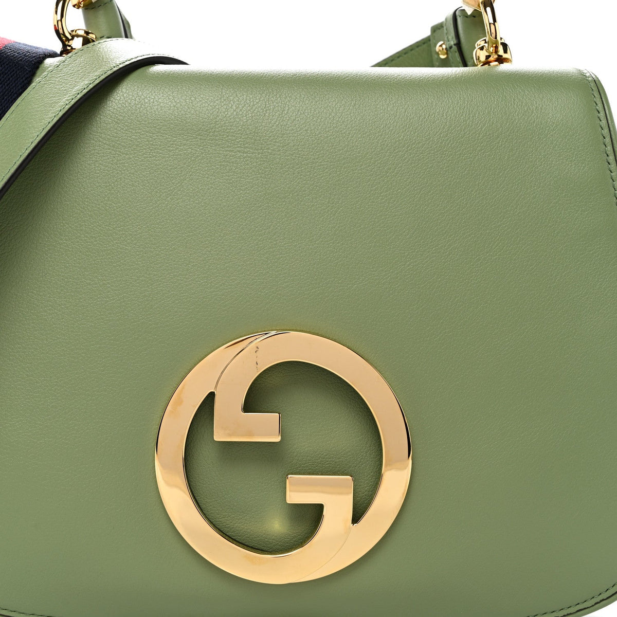Roxy Calfskin Web Medium Blondie Top Handle Shoulder Flap Bag Salamander Green