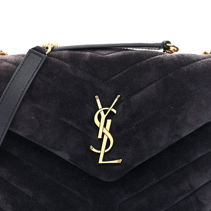 Suede Calfskin Y Quilted Monogram Small Loulou Chain Satchel Deep Marine