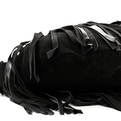 Suede Calfskin Fringe Buffalo Horn Mombasa Hobo Black