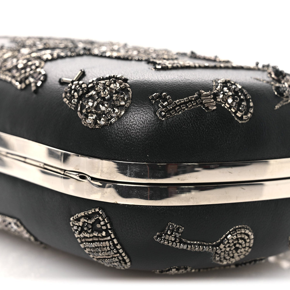 Nappa Crystal Embroidered Mushroom Box Clutch Black