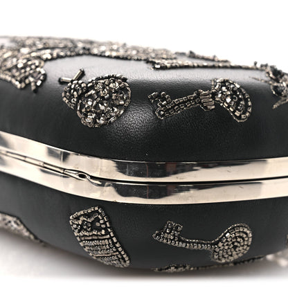 Nappa Crystal Embroidered Mushroom Box Clutch Black
