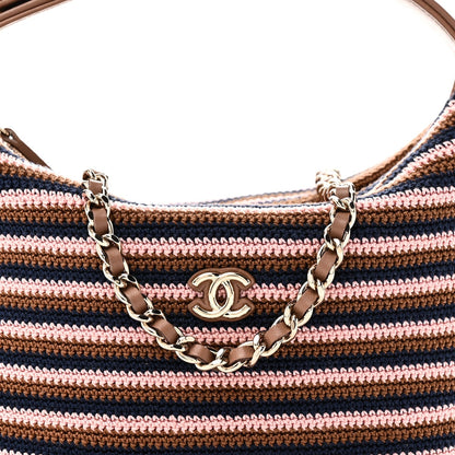 Crochet Lambskin Coco Crochet Hobo Clutch With Chain Brown Pink Navy