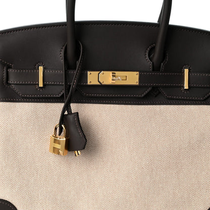 Toile H Swift Birkin 30  Ecru Bai Brun