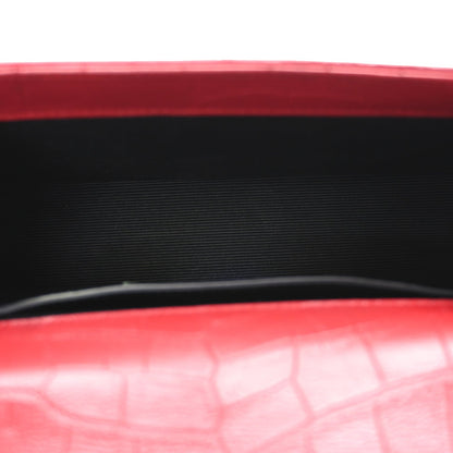 Calfskin Crocodile Embossed Small Classic Monogram Kate Tassel Satchel Red