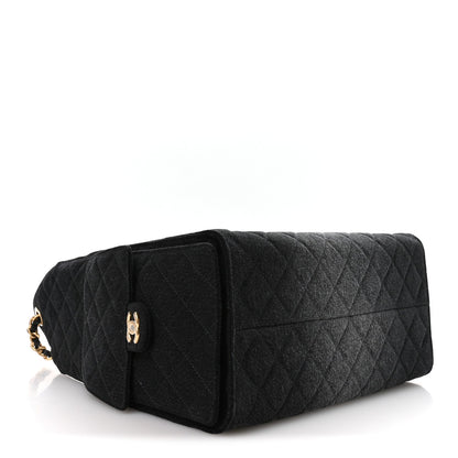 Washed Denim Quilted Medium Chanel 25 Handbag Black
