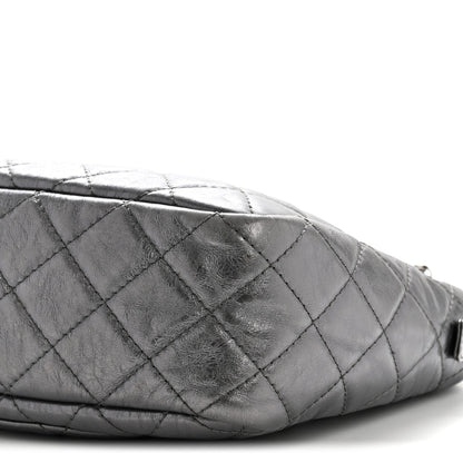 Metallic Aged Calfskin Quilted Large Reissue Camera Case Silver