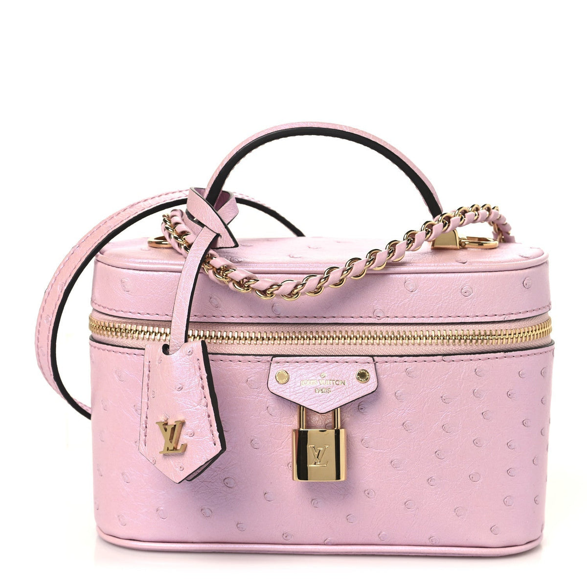 Ostrich Vanity Chain Pouch Pink