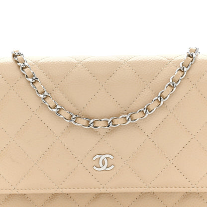 Caviar Quilted Wallet on Chain WOC Beige