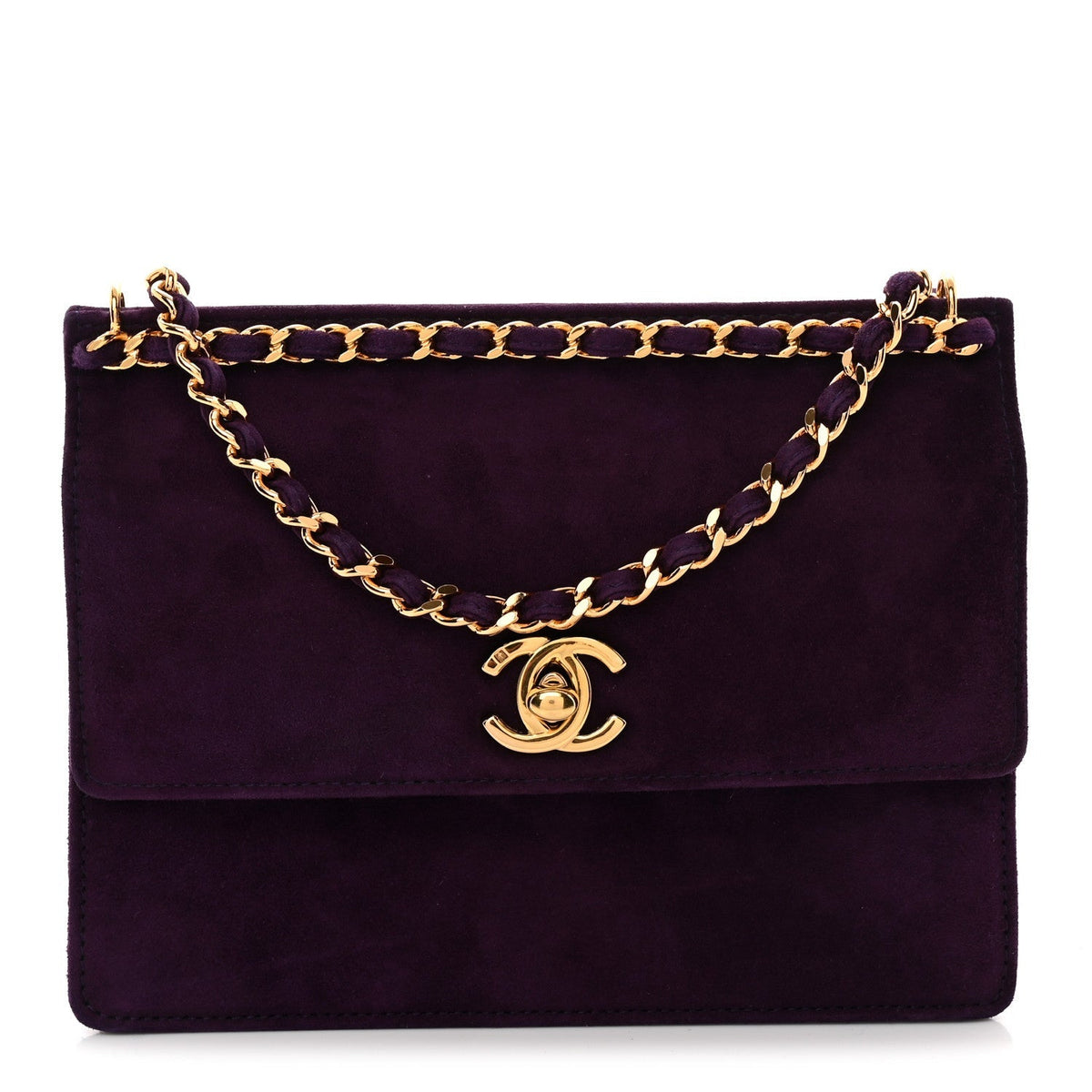 Suede CC Flap Clutch With Chain Purple