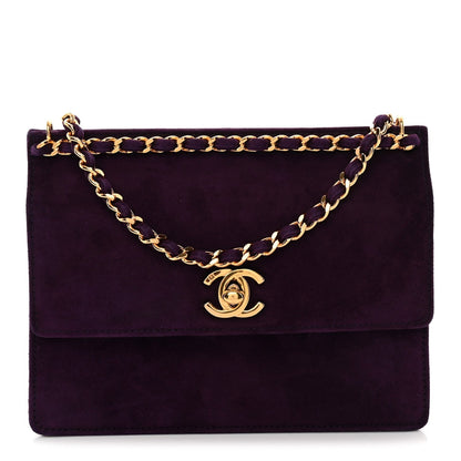Suede CC Flap Clutch With Chain Purple