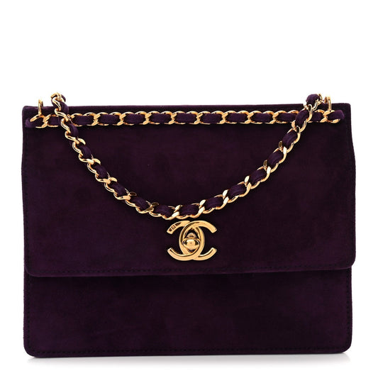 Suede CC Flap Clutch With Chain Purple