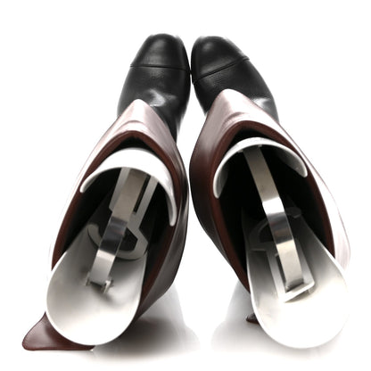 Calfskin CC Fold Over Boots 38 Black Brown