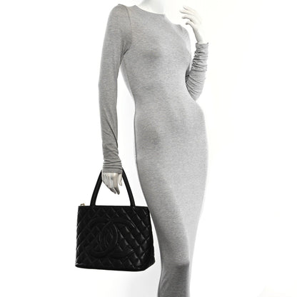 Caviar Quilted Medallion Tote Black