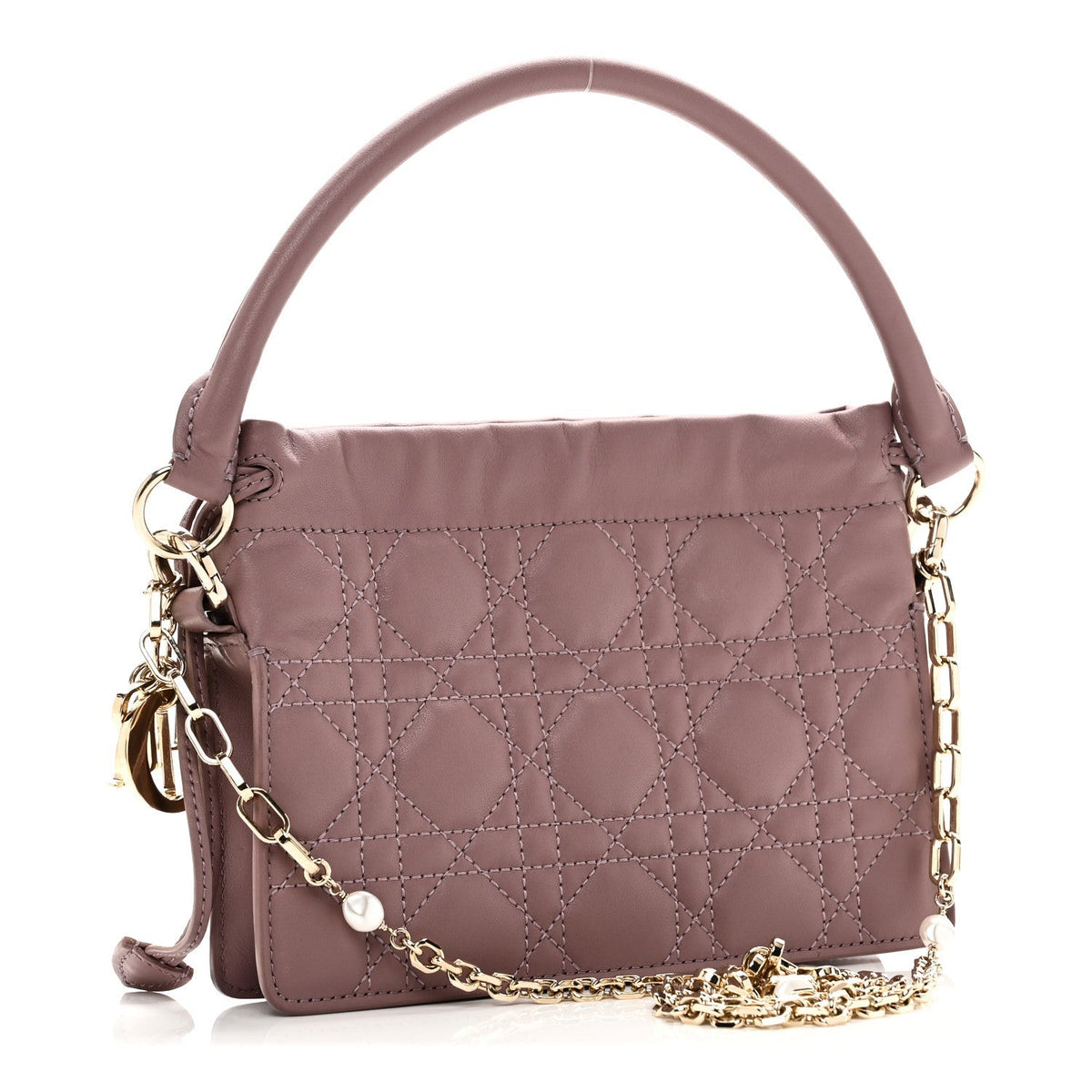 Lambskin Cannage Milly Mini Drawstring Bag Pink Peony