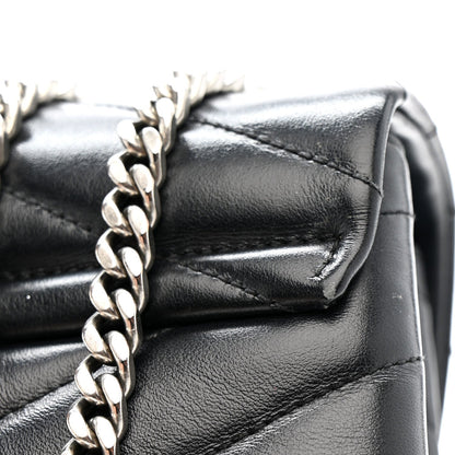 Calfskin Y Quilted Monogram Medium Loulou Chain Satchel Black