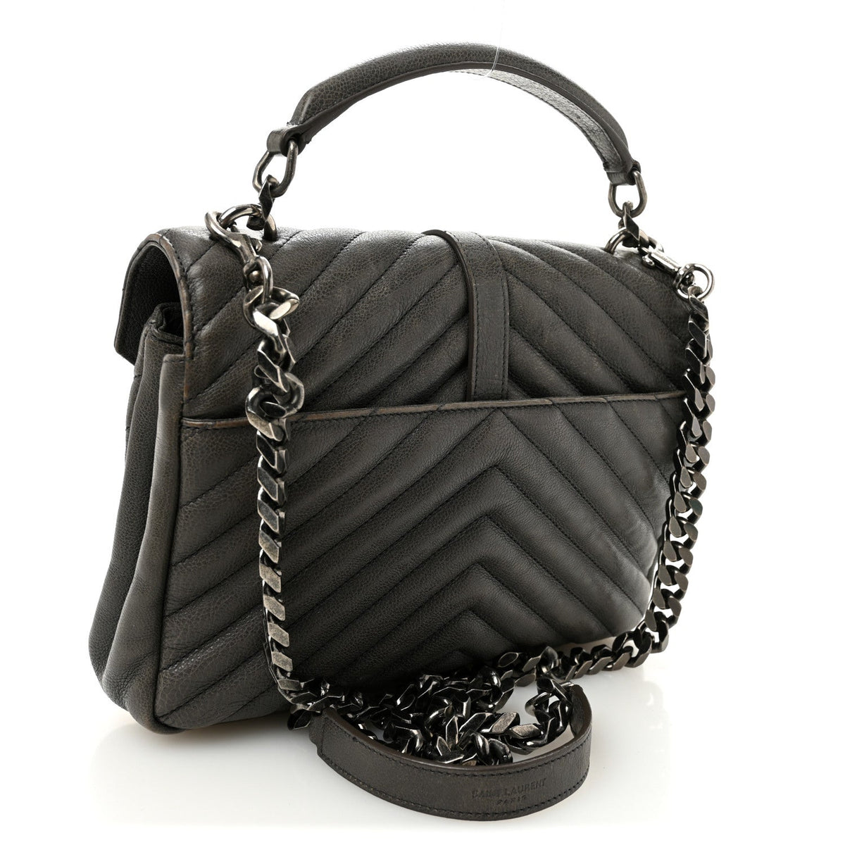 Sheepskin Matelasse Chevron Monogram Medium College Bag Asphalt