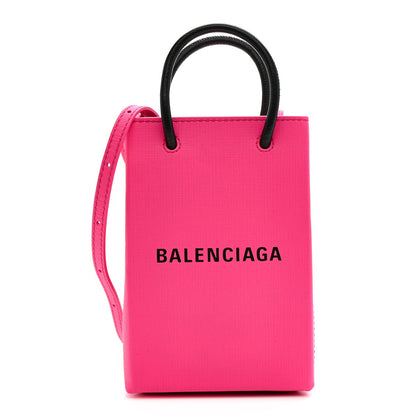 Squared Calfskin Logo Shopping Phone Holder Bag Acid Fuchsia