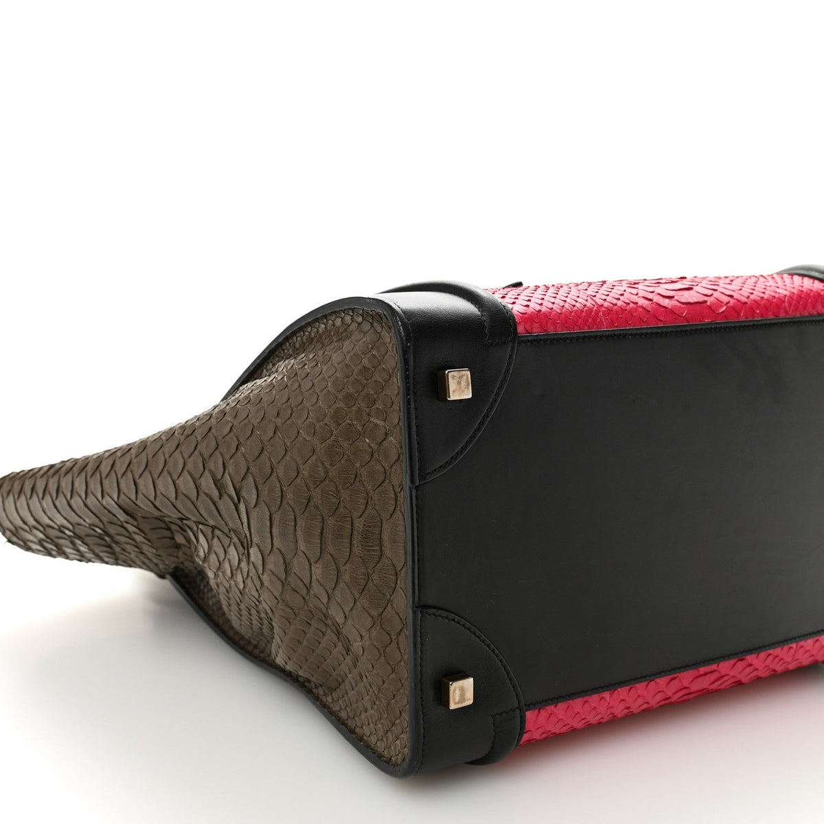 Snakeskin Smooth Calfskin Mini Tri-Color Luggage Fuchsia