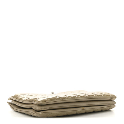 Patent Quilted Accordion Shopping Tote Beige