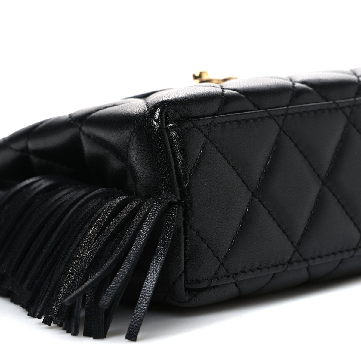 Lambskin Fringe Nano Kelly Shopper Black