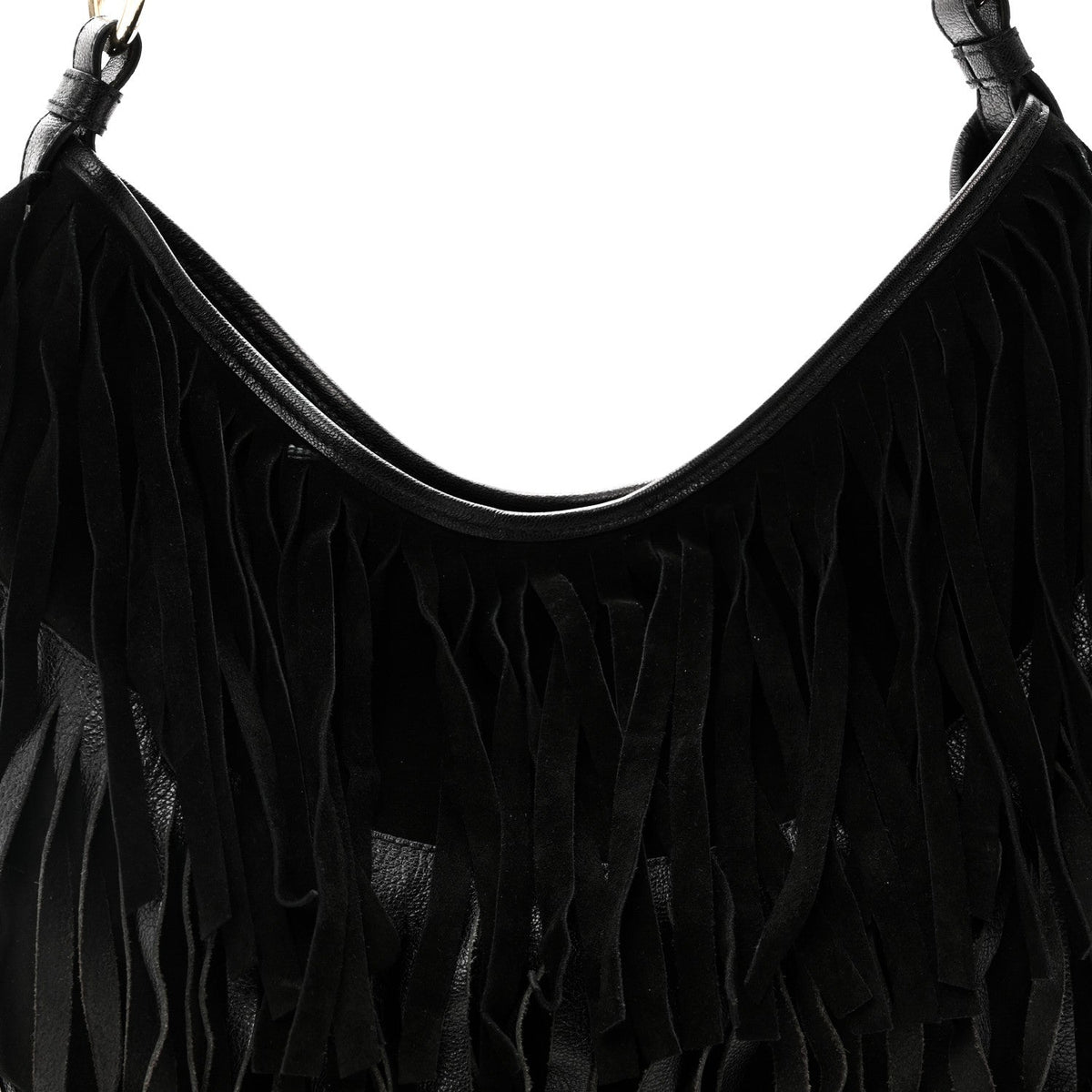 Suede Calfskin Fringe Buffalo Horn Mombasa Hobo Black