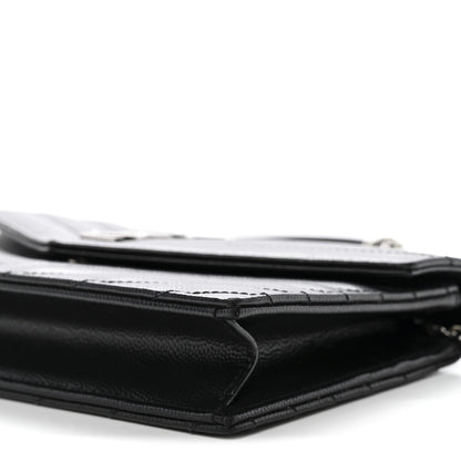 Grain De Poudre Matelasse Chevron Monogram Envelope Chain Wallet Black