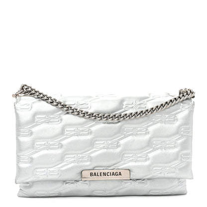 Nappa Allover License BB Monogram Embossed Medium Triplet Bag Silver