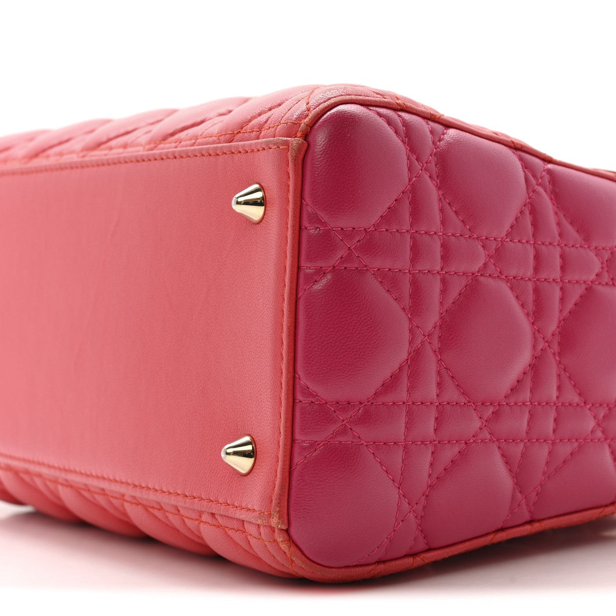 Lambskin Cannage Medium Bi-Color Lady Dior Orange Fuchsia