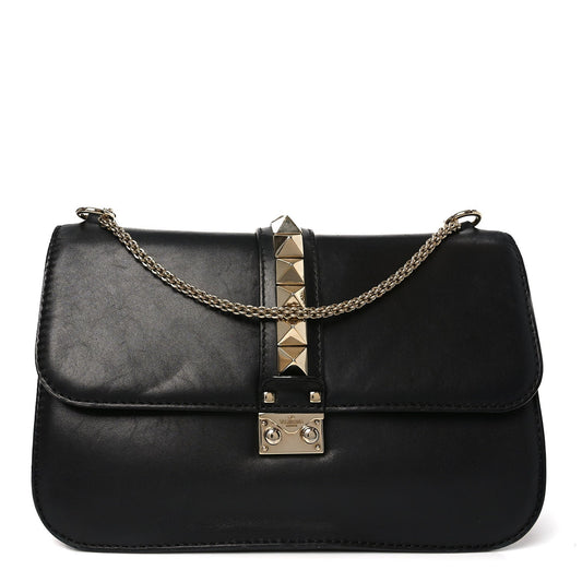 Vitello Large Glam Lock Rockstud Flap Black