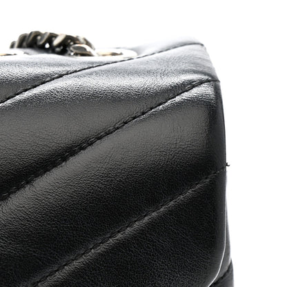Calfskin Y Quilted Monogram Medium Loulou Chain Satchel Black