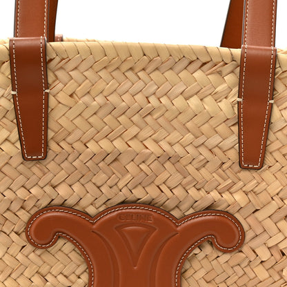 Raffia Calfskin Triomphe Medium Panier Tan