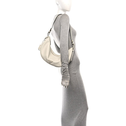 Soft Grain Calfskin Large Demi-Lune Shoulder Bag White