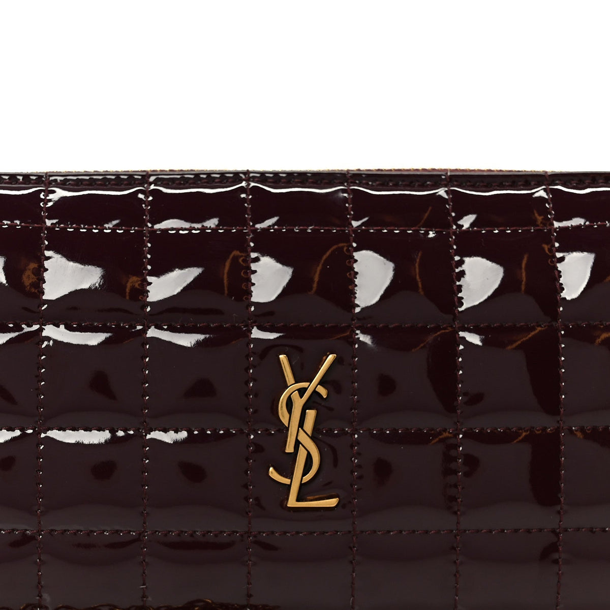Patent Calfskin Carre Quilted Cassandre Pouch On Chain Purple