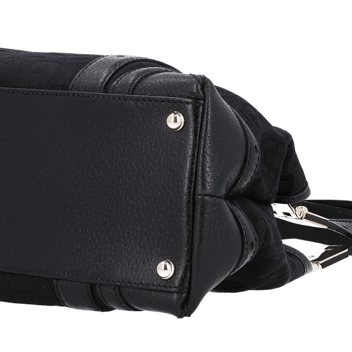 Canvas Horsebit Print Shoulder Bag Black
