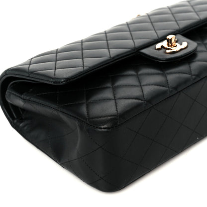 Lambskin Quilted Medium Double Flap Black
