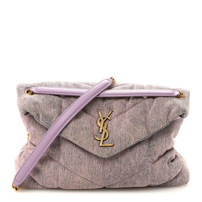 Denim Quilted Medium Loulou Puffer Monogram Chain Satchel Bleached Lilac