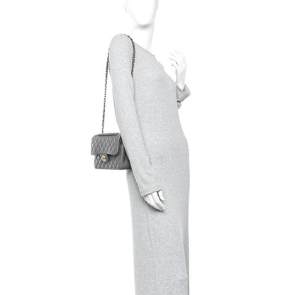 Lambskin Quilted Small Double Flap Grey