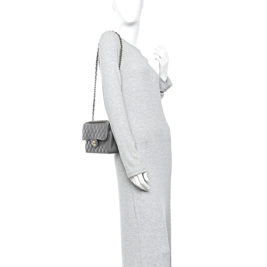 Lambskin Quilted Small Double Flap Grey