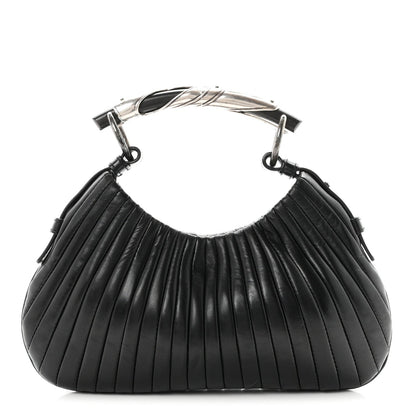 Pleated Lambskin Horn Mini Mombasa Hobo Black